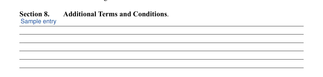 Payment (Installment) Agreement: Section 8, filled with sample entries