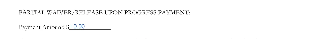 Partial Release of Lien: PARTIAL WAIVER/RELEASE UPON PROGRESS PAYMENT, filled with sample entries