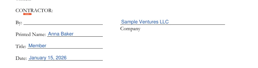 Partial Release of Lien: CONTRACTOR, filled with sample entries
