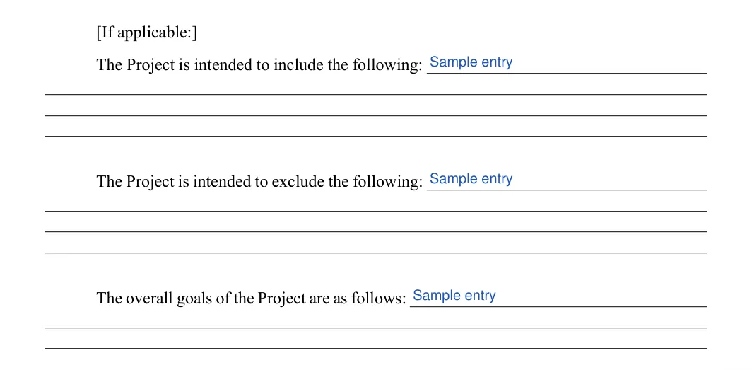 Memorandum of Understanding: Including following, Excluding following and more, filled with sample entries