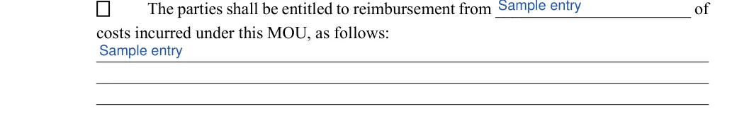 Memorandum of Understanding: costs incurred under this MOU, as follows, filled with sample entries