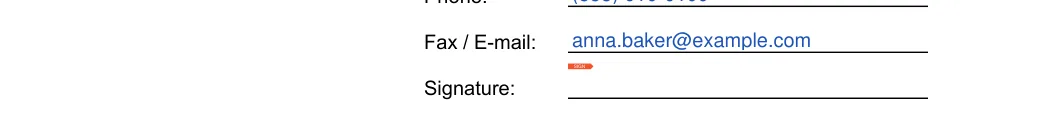 Photography Copyright Release: Fax / E-mail, filled with sample entries