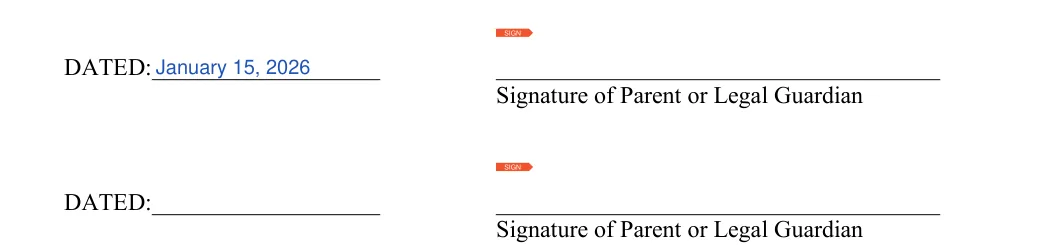 Daycare Photo Release: Dated, Signature of parent or legal guardian, filled with sample entries