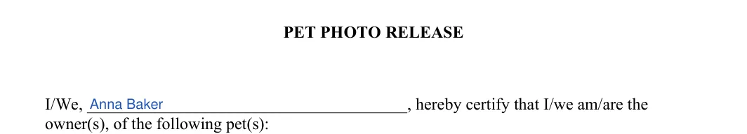 Pet Photo Release: PET PHOTO RELEASE, filled with sample entries