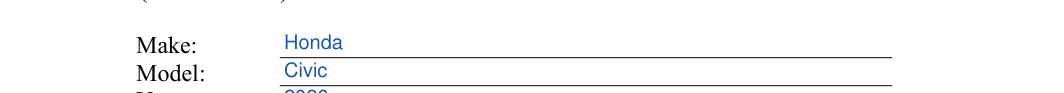 Vehicle Promissory Note: Make, filled with sample entries