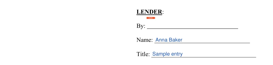 Secured Promissory Note: LENDER, filled with sample entries