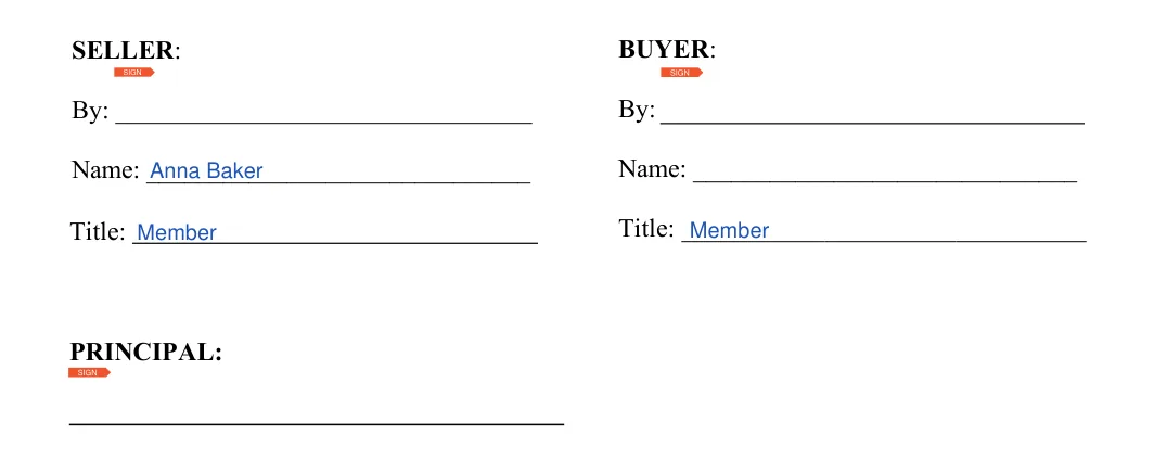 Asset Purchase and Sale Agreement: SELLER, filled with sample entries
