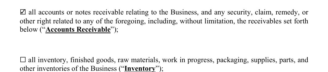 Asset Purchase and Sale Agreement: Check, filled with sample entries