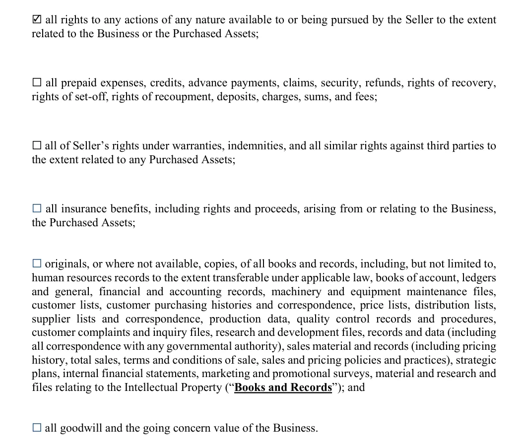 Asset Purchase and Sale Agreement: Check, filled with sample entries