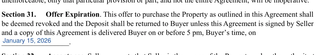 Purchase Agreement: Section 31, filled with sample entries