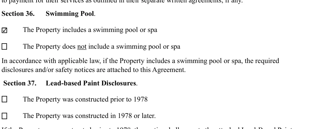 Purchase Agreement: Section 36, filled with sample entries