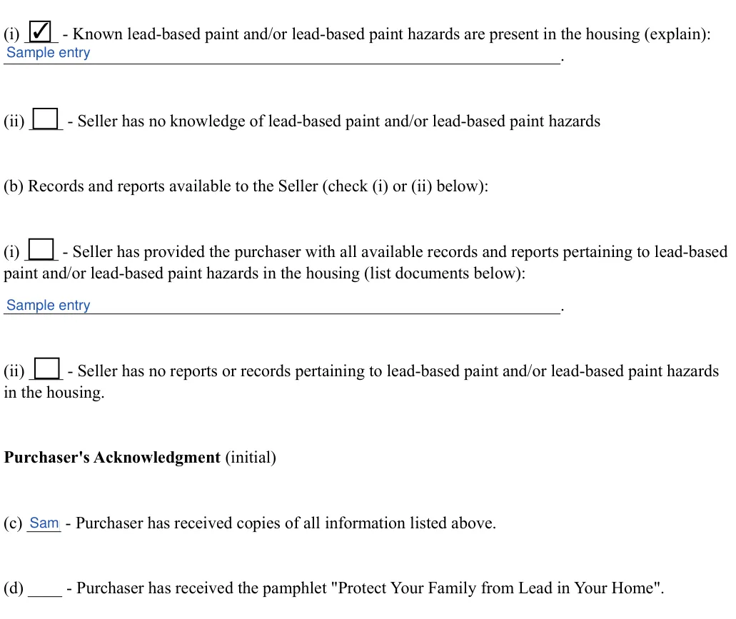 Purchase Agreement: Check, Explanation, filled with sample entries