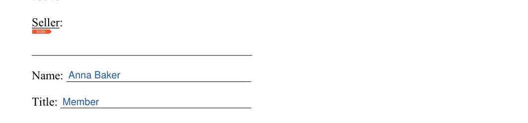 Business Purchase and Sale Agreement: Seller, filled with sample entries
