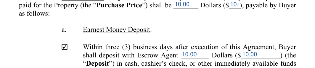 Land Purchase Agreement: as follows, filled with sample entries