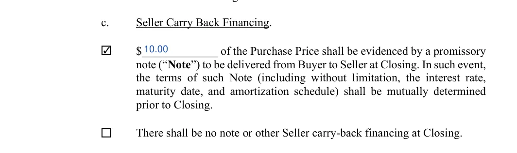 Land Purchase Agreement: Sum, Check, filled with sample entries