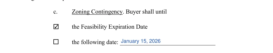 Land Purchase Agreement: Check, The following date, filled with sample entries