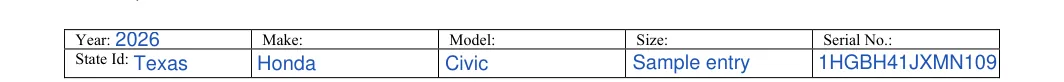 Mobile Home Purchase and Sales Agreement: Make, filled with sample entries