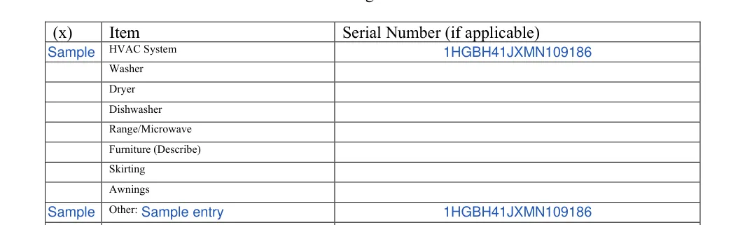 Mobile Home Purchase and Sales Agreement: Item, filled with sample entries