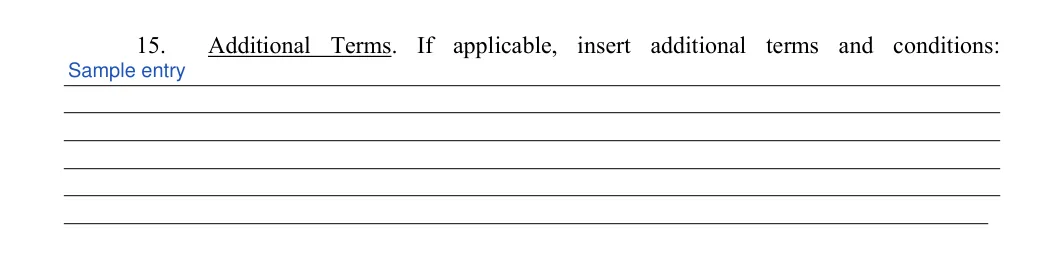Mobile Home Purchase and Sales Agreement: Additional terms and conditions, filled with sample entries