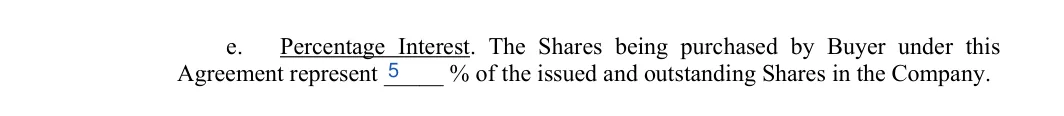 Stock (Shares) Purchase Agreement: Percentage interest, filled with sample entries