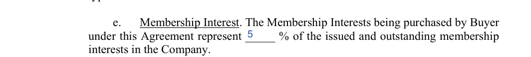 LLC Purchase Agreement: Percent, filled with sample entries