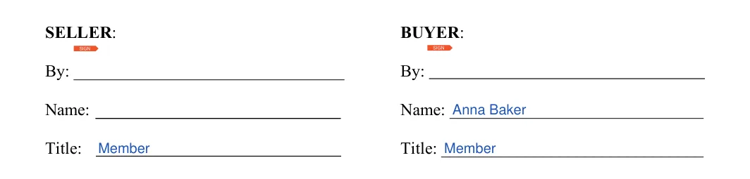 Vehicle Purchase Agreement: SELLER, filled with sample entries
