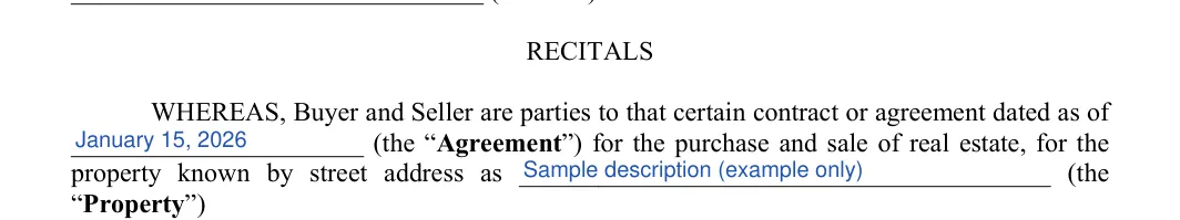 Appraisal Contingency Addendum: RECITALS, filled with sample entries