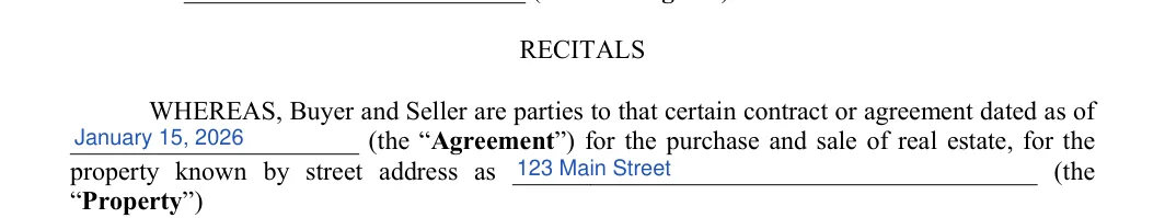 Repair (Holdback) Escrow Agreement: RECITALS, filled with sample entries