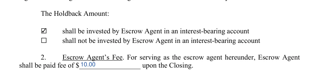 Repair (Holdback) Escrow Agreement: The Holdback Amount, filled with sample entries