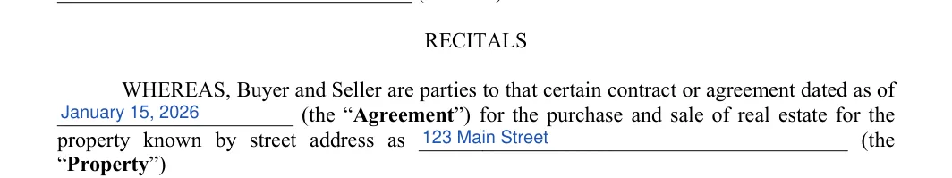 Third (3rd) Party Financing Addendum: RECITALS, filled with sample entries