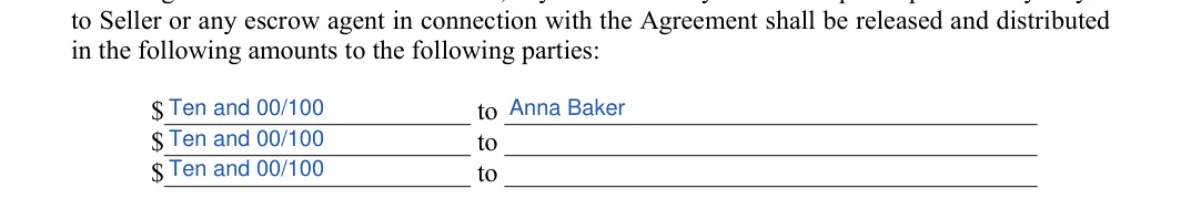 Real Estate Contract Cancellation: in the following amounts to the following parties, filled with sample entries