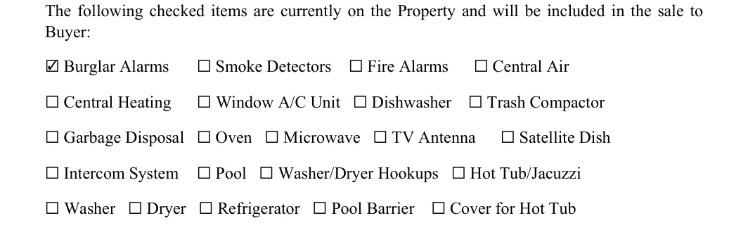 Seller's Property Disclosure Statement: Buyer, filled with sample entries