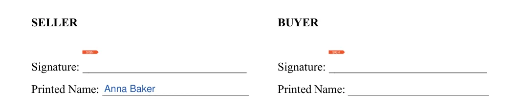 Seller's Property Disclosure Statement: BUYER, filled with sample entries