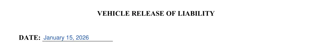 Car Sale Release of Liability: VEHICLE RELEASE OF LIABILITY, filled with sample entries