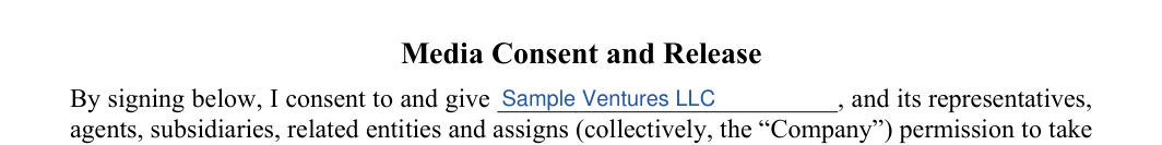 Media Release: Company, filled with sample entries