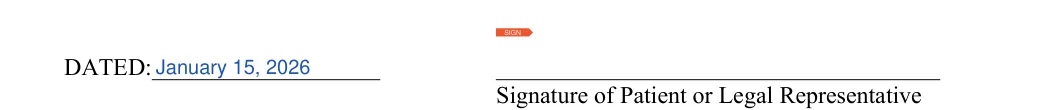 Medical Release: Dated, Signature of patient or legal representative, filled with sample entries