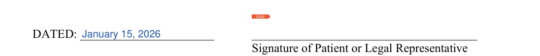 Dental Records Release: Dated, Signature of patient or legal representative, filled with sample entries