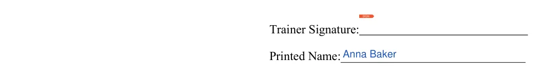 Personal Trainer Waiver and Liability Release: Trainer signature, Printed name, filled with sample entries
