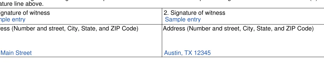 Social Security Administration Consent for Release of Information: 1. Signature of witness, filled with sample entries