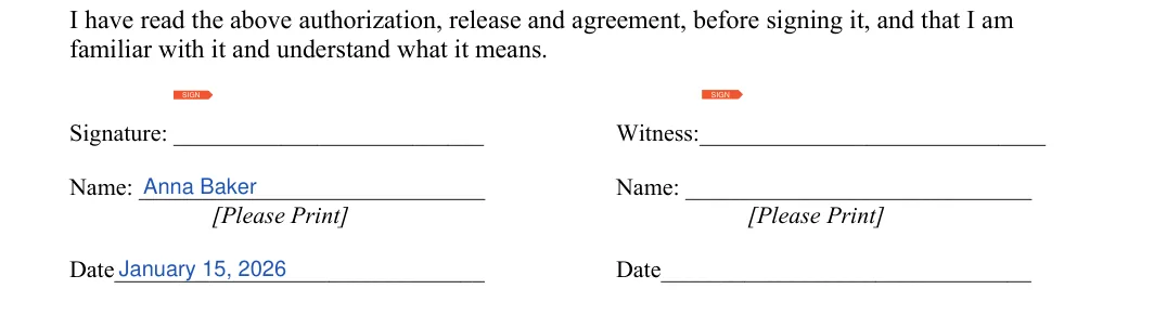 Video (Film) Release: Signature, Name and more, filled with sample entries