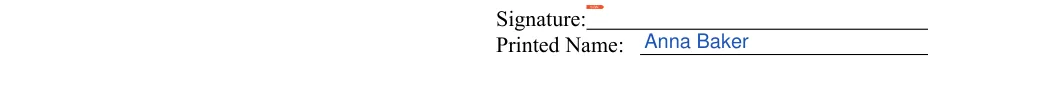 Liability Waiver: Printed Name, filled with sample entries
