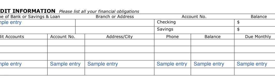 California California Rental Application: 100, 103 and more, filled with sample entries