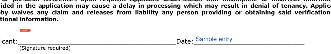 California California Rental Application: Signature, filled with sample entries
