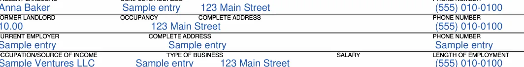 Massachusetts Massachusetts Rental Application: COMPLETE ADDRESS, filled with sample entries