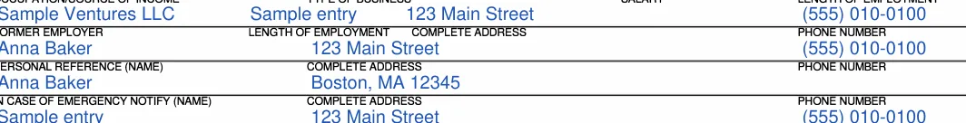 Massachusetts Massachusetts Rental Application: COMPLETE ADDRESS, filled with sample entries