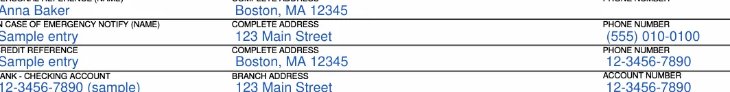 Massachusetts Massachusetts Rental Application: COMPLETE ADDRESS, filled with sample entries