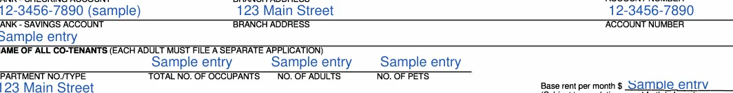 Massachusetts Massachusetts Rental Application: BANK - SAVINGS ACCOUNT, filled with sample entries