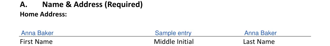 New York New York Rental Application: Home Address, filled with sample entries