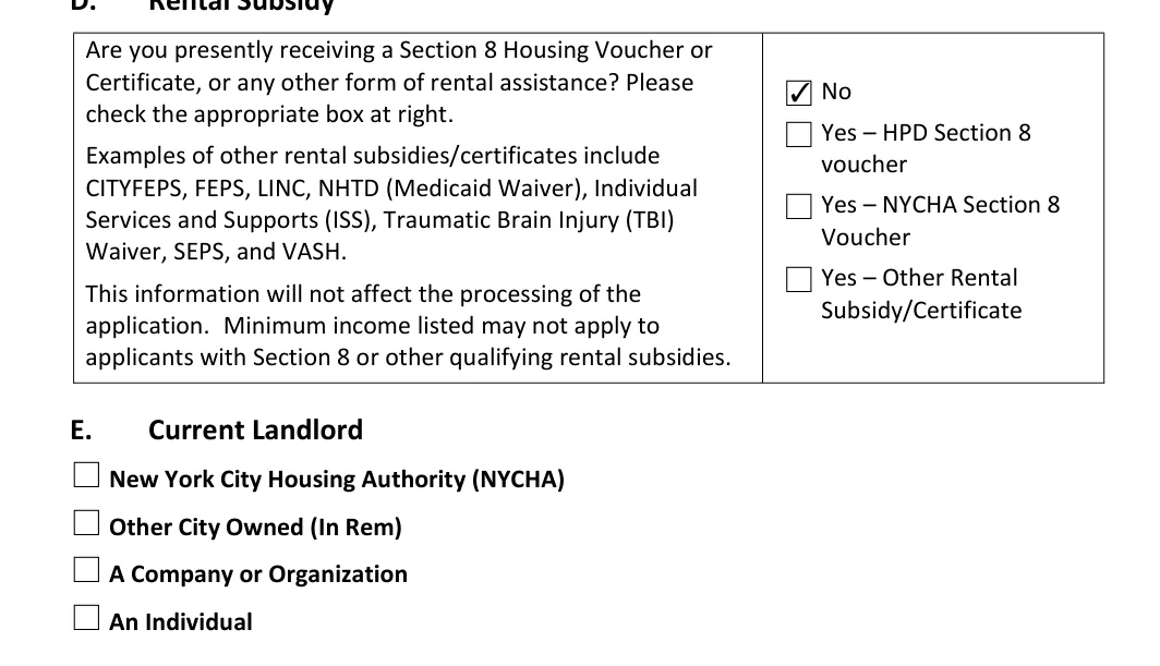 New York New York Rental Application: Check, filled with sample entries