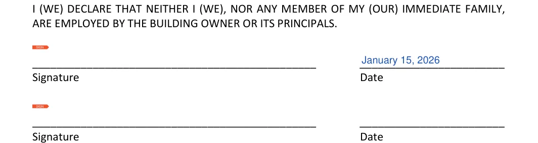 New York New York Rental Application: Signature, Date, filled with sample entries